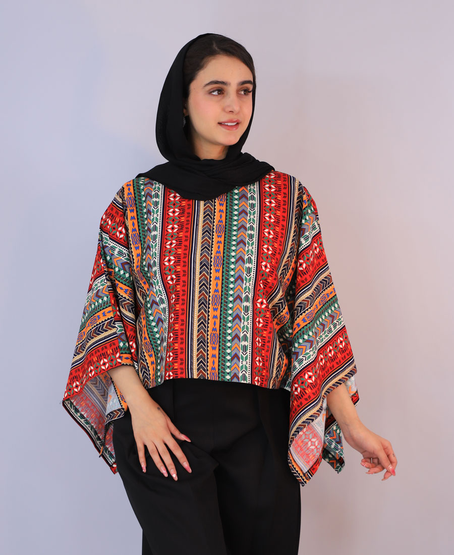 شومیز پانچو طرح دار کد 1057 – کد1 شومیز | مدل پانچو طرح دار کد 1057 – کد1 - Image 1