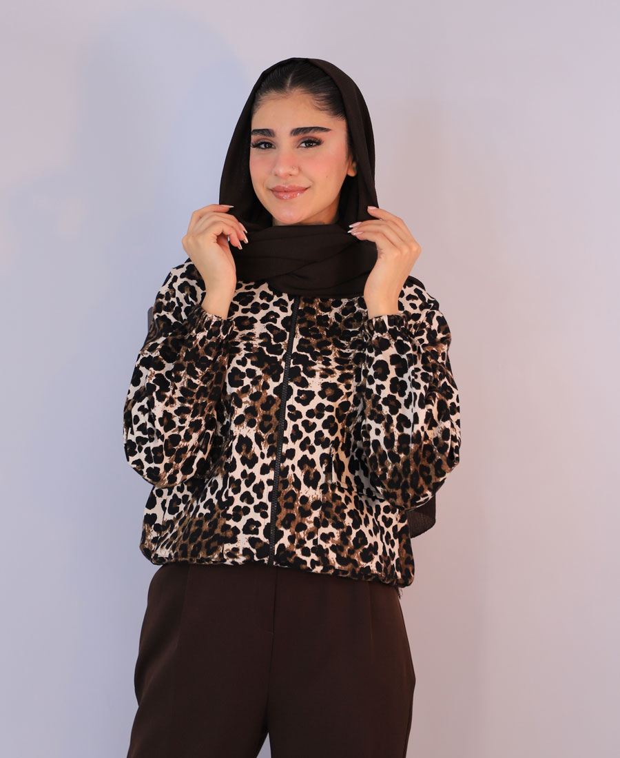 IMG_1570 مانتو | مدل بامبر پلنگی کد 10126– قهوه ای تیره - Image 1