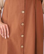 دامن | مدل دامن لینن دکمه چوبی کد 10121 – قهوه ای - Image 2