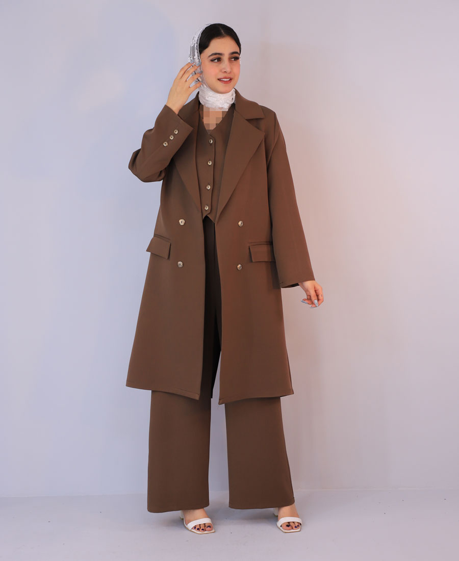 ست مدل سه تیکه میشل کد 1064 – قهوه ای ست | مدل سه تیکه میشل کد 1064 – قهوه ای - Image 1