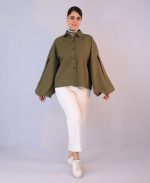 شومیز | مدل شومیز آوا کد 1087 – سبز لجنی - Image 2