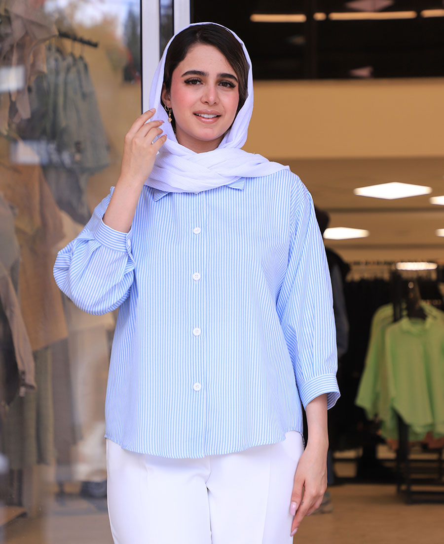 شومیز راه راه کد 1062– آبی روشن (4) شومیز | راه راه کد 1062– آبی روشن - Image 1