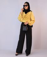 شومیز | مدل شومیز مزونی یقه دراپه کد 1080- لیمویی - Image 2