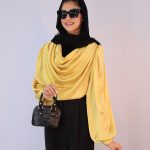 شومیز | مدل شومیز مزونی یقه دراپه کد 1080- لیمویی