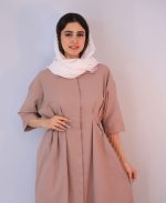 مانتو | مدل ماکسی لینن کد 10129 - خاکی - Image 2
