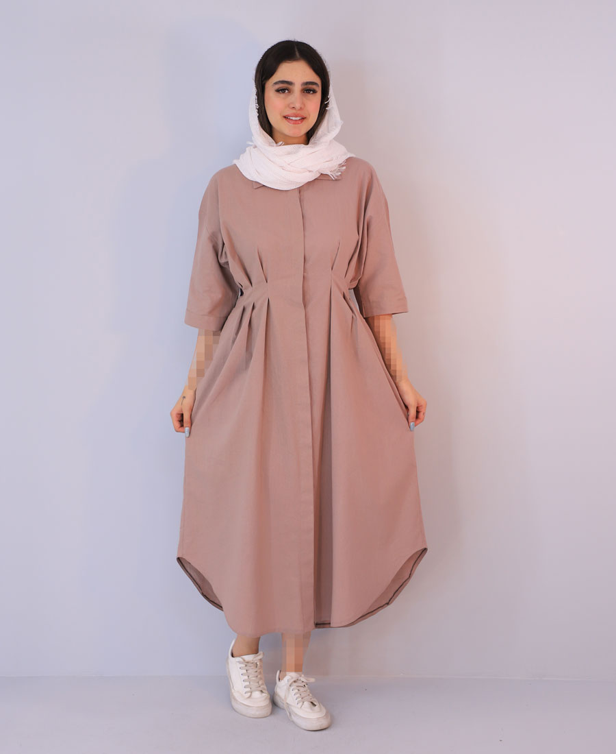 مانتو مدل ماکسی لینن کد 10129 - خاکی مانتو | مدل ماکسی لینن کد 10129 - خاکی - Image 1