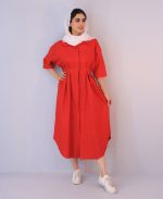 مانتو | مدل ماکسی لینن کد 10129 - قرمز