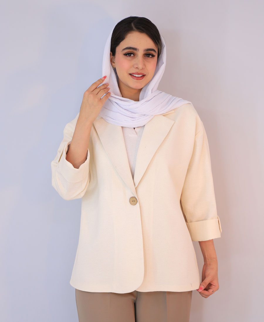 کت لینن دکمه چوبی کد 10106 – کرم (2) کت | لینن دکمه چوبی کد 10106 – کرم - Image 1